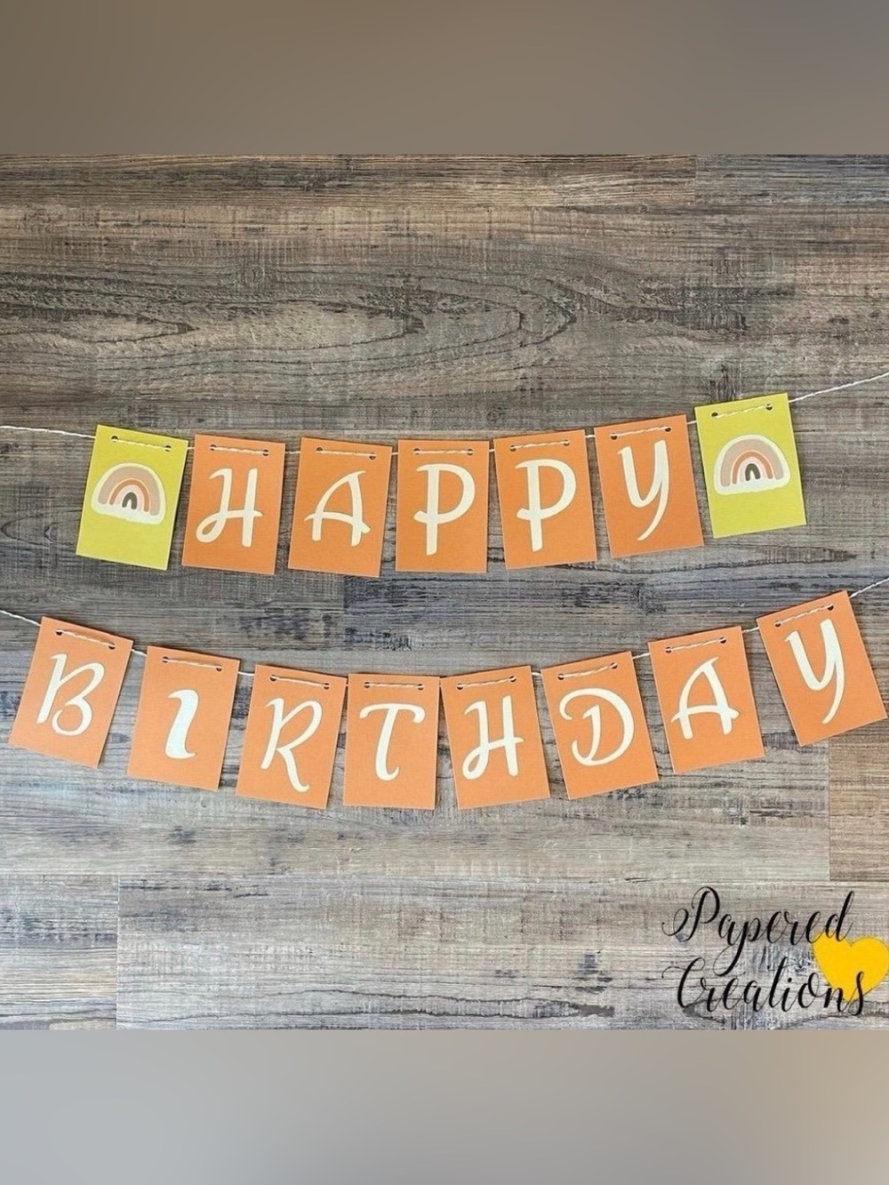 Handmade Happy Birthday Banner Boho Orange Rainbow Party Garland New